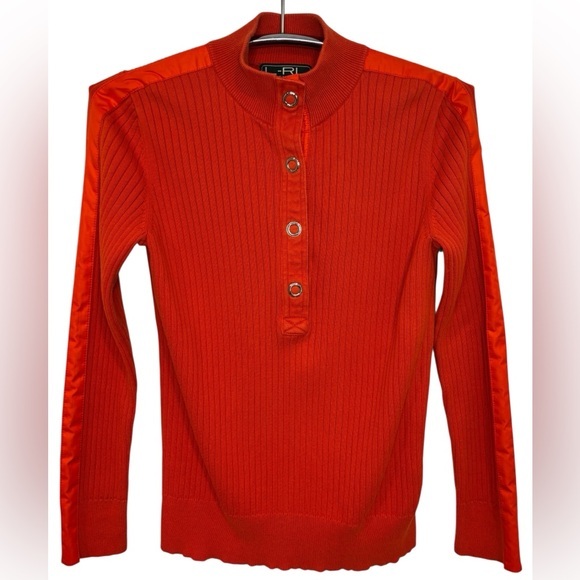 LRL LAUREN RALPH LAUREN Red-Orange 100% Cotton Ribbed Button-Up Sweater, Size M - Picture 1 of 9